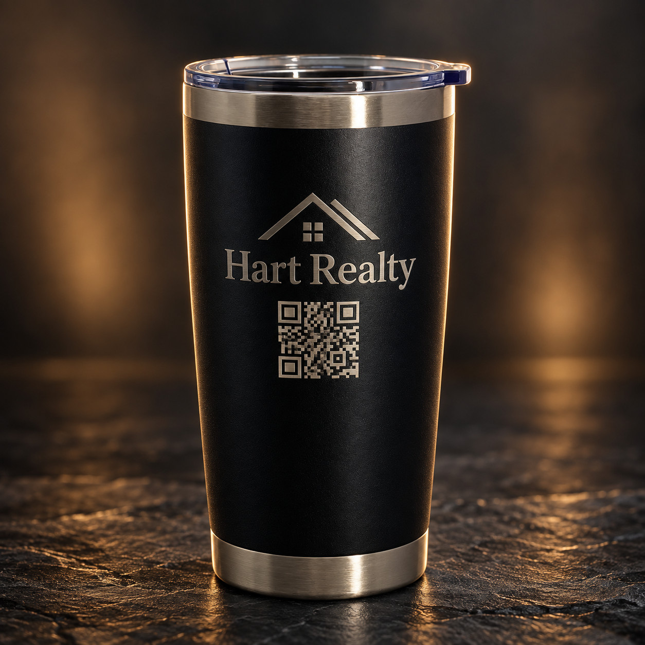 Stainless tumbler engraved with a QR code