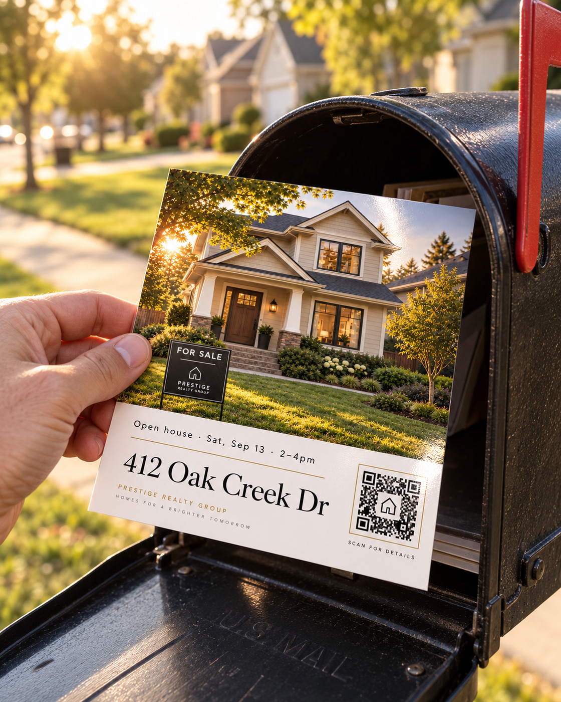 Postcard being pulled from a mailbox
